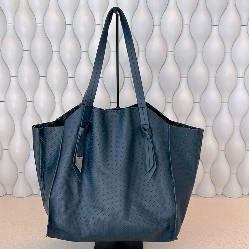 Foley + Corinna Tye Perforated Tote Bag in Deep Blue Genuine Leather